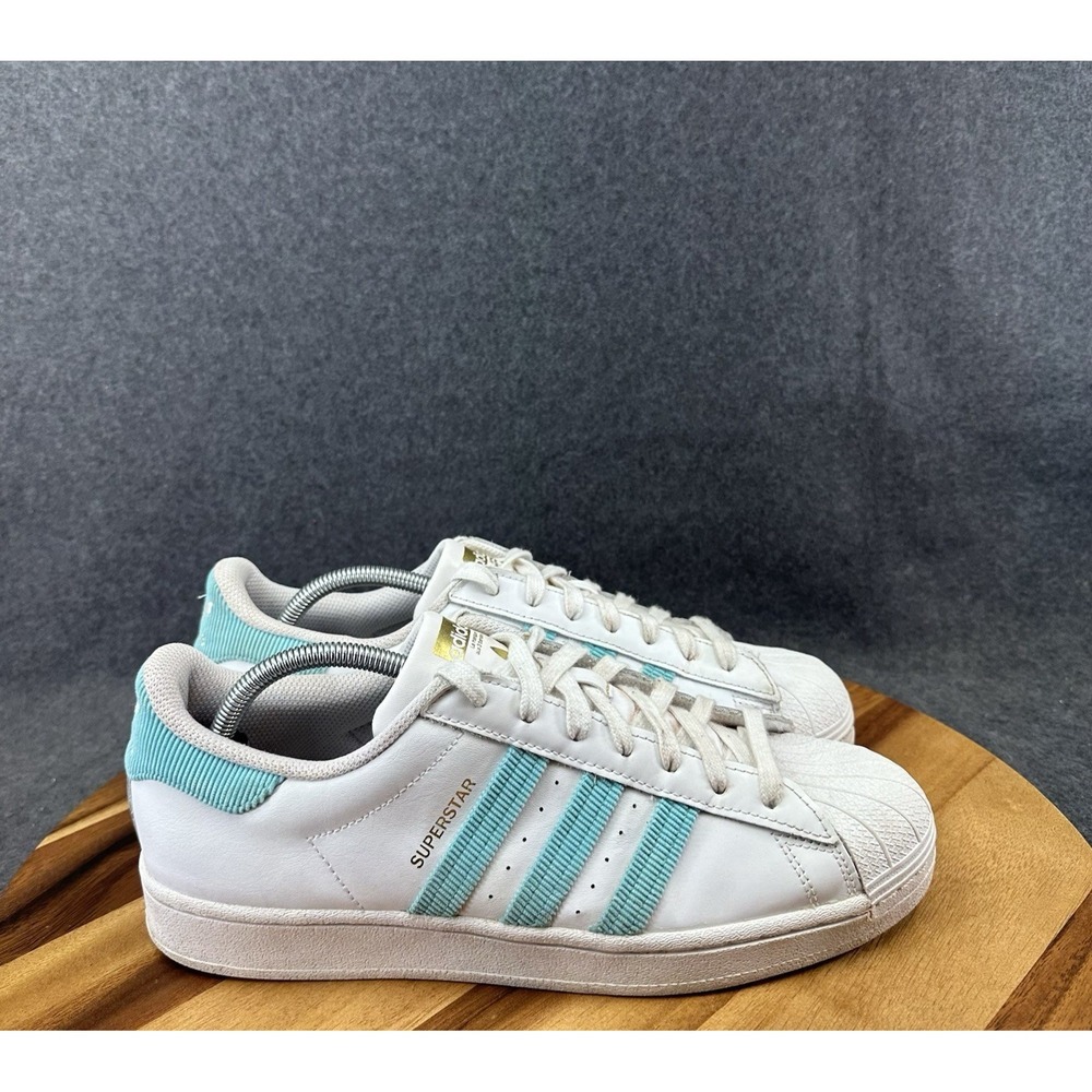 Mens Adidas Superstar H00206 White Pulse Aqua Shell ToeBasketball Shoes Sz 11
